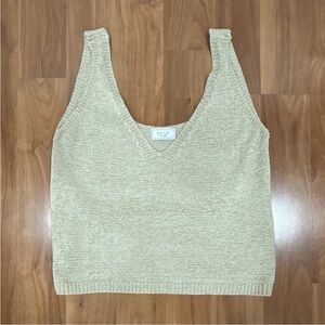 Sage Knit V-Neck Tank Top in Light Cream
